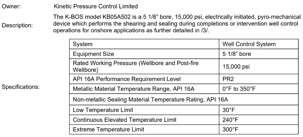5-15M K-BOS Specifications